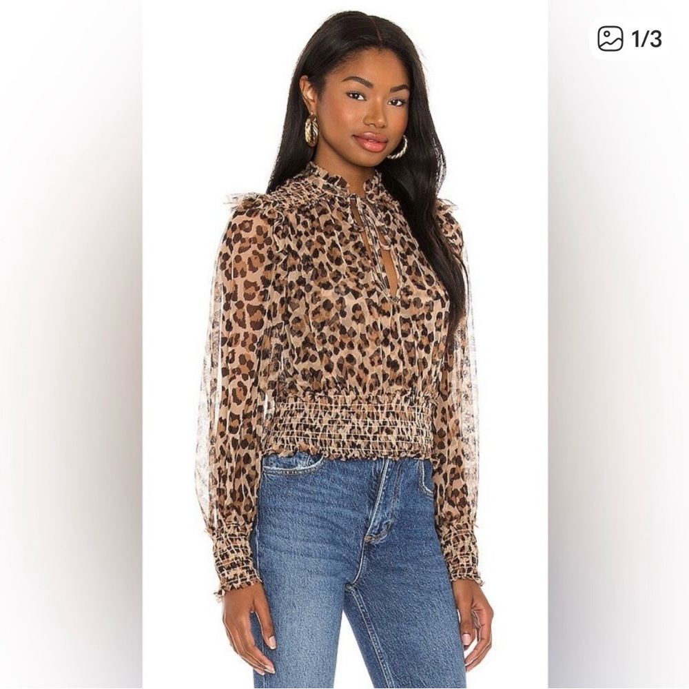 Free People Leopard Print Sheer Sleeve Top